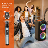 Karaoke Machine with 2 Wireless Microphones for Adults, 8" Subwoofer Big Bluetooth Speaker with 500W Peak Power,PA System with DJ Light, Rolling Wheels and Trolley, Perfect for Outdoor Party