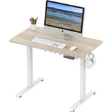 Height Adjustable Electric Standing Desk, 40 x 22 Inches Stand up Table, Ergonomic Home Office Desk with Memory Controller, White Frame and Maple Top