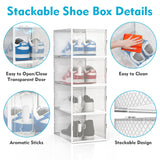 Shoe Storage Box 8 Pack Shoe Box, Large Stackable Shoe Storage Boxes with Magnetic Door, Plastic Shoe Organizer Containers, Easy Assembly & Save Space & Dustproof & Tidy