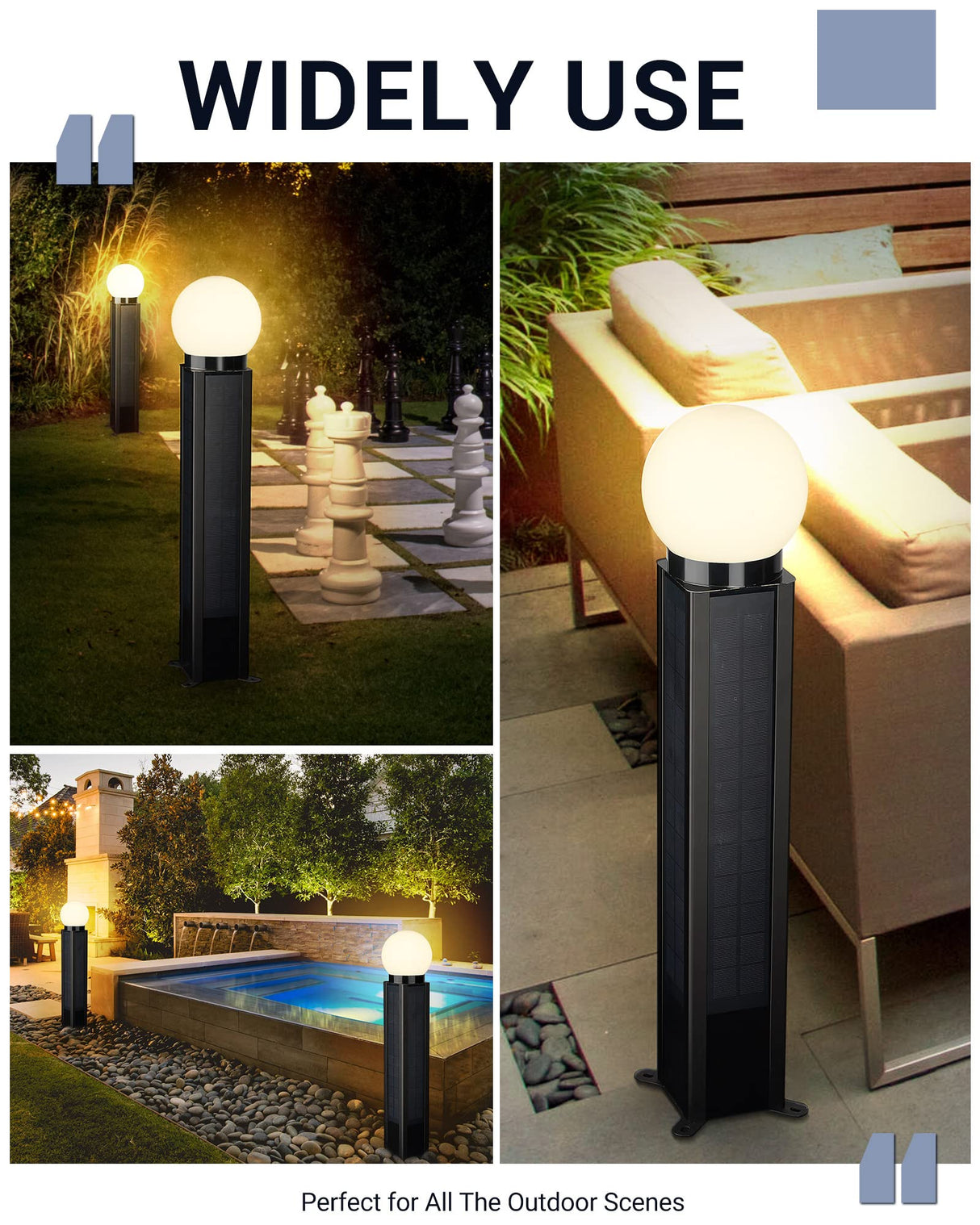 Solar Floor Lamp, Solar Pathway Lights Outdoor IP65 Waterproof, 3500K Globe Floor Lamps for Patio, Porch, Garden, Warm White, S700100100WW1-AU