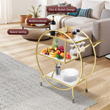 Round Bar Cart Glass Home Bar Serving Cart Drinks Wine Kitchen Serving Trolley with 3 Mirror Shelves & Glass Holder Gold