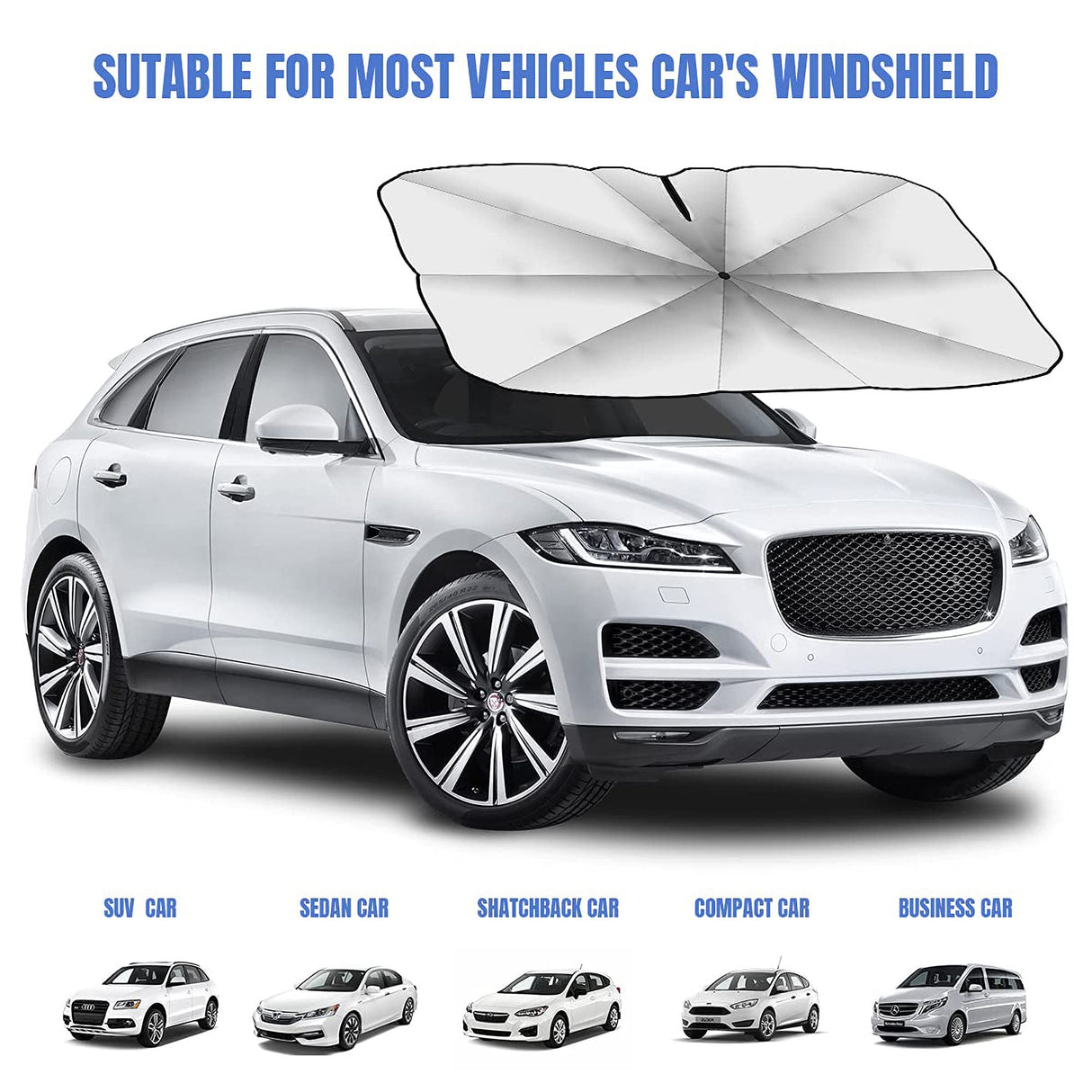 Car Sun Shade Umbrella for Windshield, Five Layers of Shading Materials Foldable Retractable Sunshade for Front Window, UPF 50+ Protect Automotive Dashboard & Interior from UV Rays and Heat.(Large)