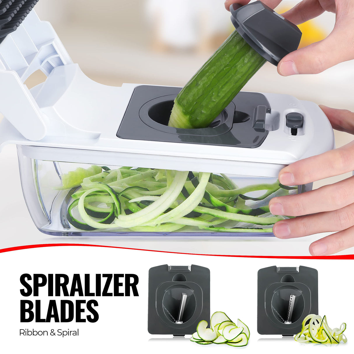 Vegetable Chopper (Upgraded), 15-in-1 Onion Chopper,Mandolin Slicer with Peeler, Spiralizer, Zoodle Maker, Lemon Squeezer, Egg Slicer,Seperator for Salad Potato Carrot, Kitchen Gadget