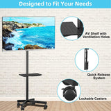 Mobile TV Carts on Wheels for 21-60 Inch Flat/Curved Panel Screens TVs - Height Adjustable Floor Trolley Stand with Shelf Holds up to 77lbs - Max VESA 400x400mm