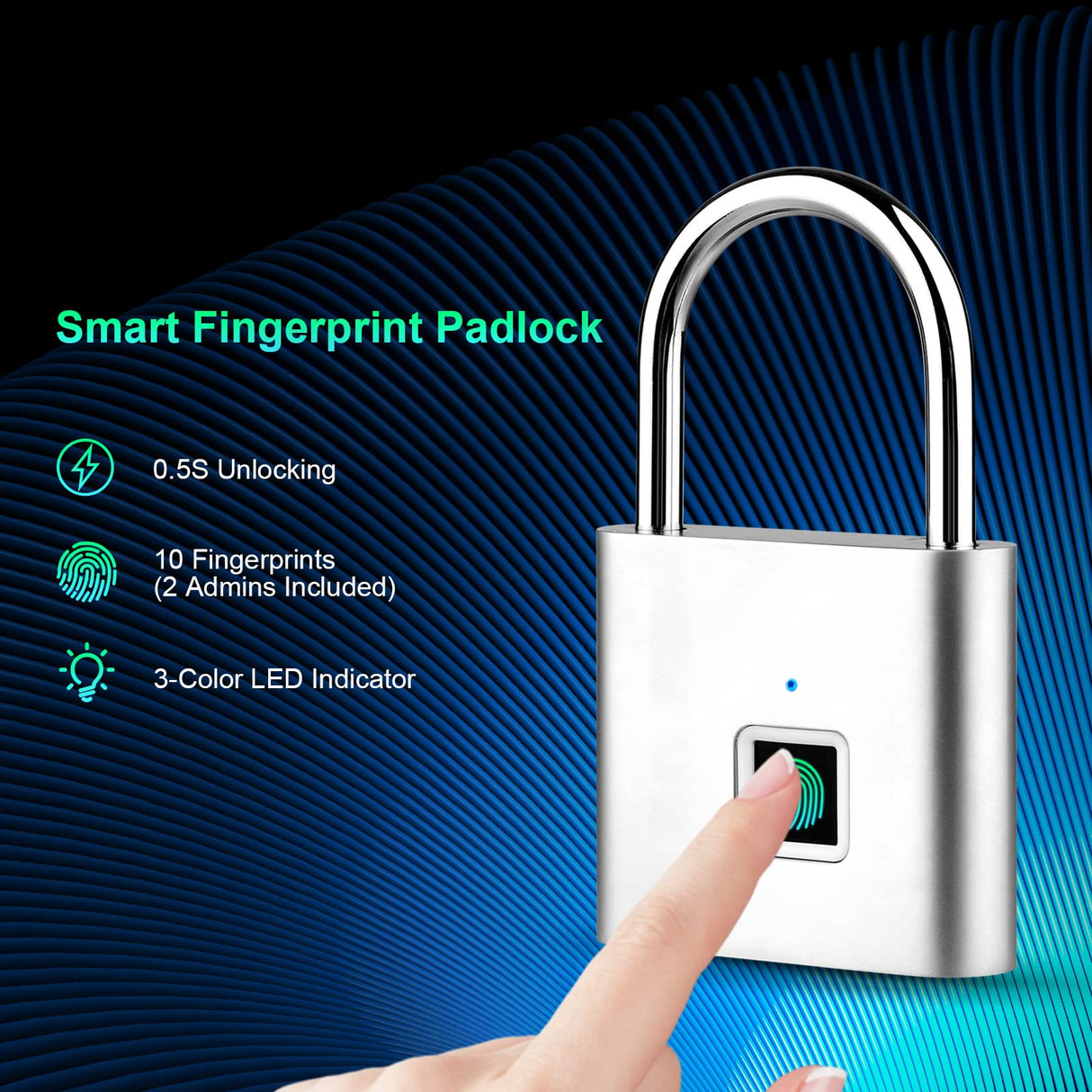 Smart Fingerprint Padlock Rechargeable Keyless 10 Fingerprints Morse Code Emergency Unlocking Easy Operation IP56 Waterproof Anti-Theft Security Padlock Door Luggage Backpack Lock