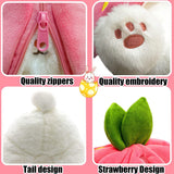 Bunny Stuffed Animal Reversible Cuddle Bunny Stuffed,Strawberry Bunny Transformed Rabbit Plush Zipper,Carrot That Turns Into Ears Bunnies Plushies Toy Cute Stuffy Doll Easter Girlfriend Gift