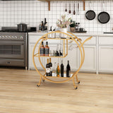 Round Bar Cart Glass Home Bar Serving Cart Drinks Wine Kitchen Serving Trolley with 3 Mirror Shelves & Glass Holder Gold