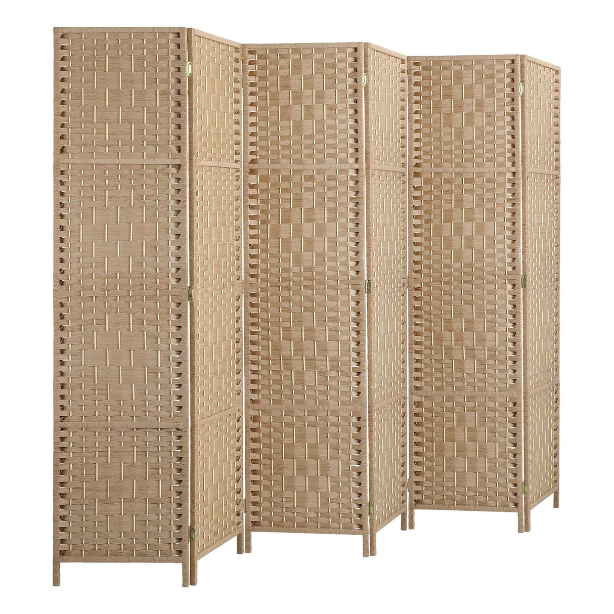 6 Panels Room Divider - Folding Privacy Screen 170CM Height, Portable Hand-Woven Rattan Panel Partition, Wood