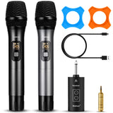 Wireless Microphone with Bluetooth, Professional UHF Dual Handheld Dynamic Metal Mic System Set with Rechargeable Receiver, 160 ft Range, 1/4''Output, for Karaoke Machine, Singing, Amp, PA Speaker