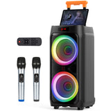 Karaoke Machine with 2 Wireless Microphones for Adults, 8" Subwoofer Big Bluetooth Speaker with 500W Peak Power,PA System with DJ Light, Rolling Wheels and Trolley, Perfect for Outdoor Party