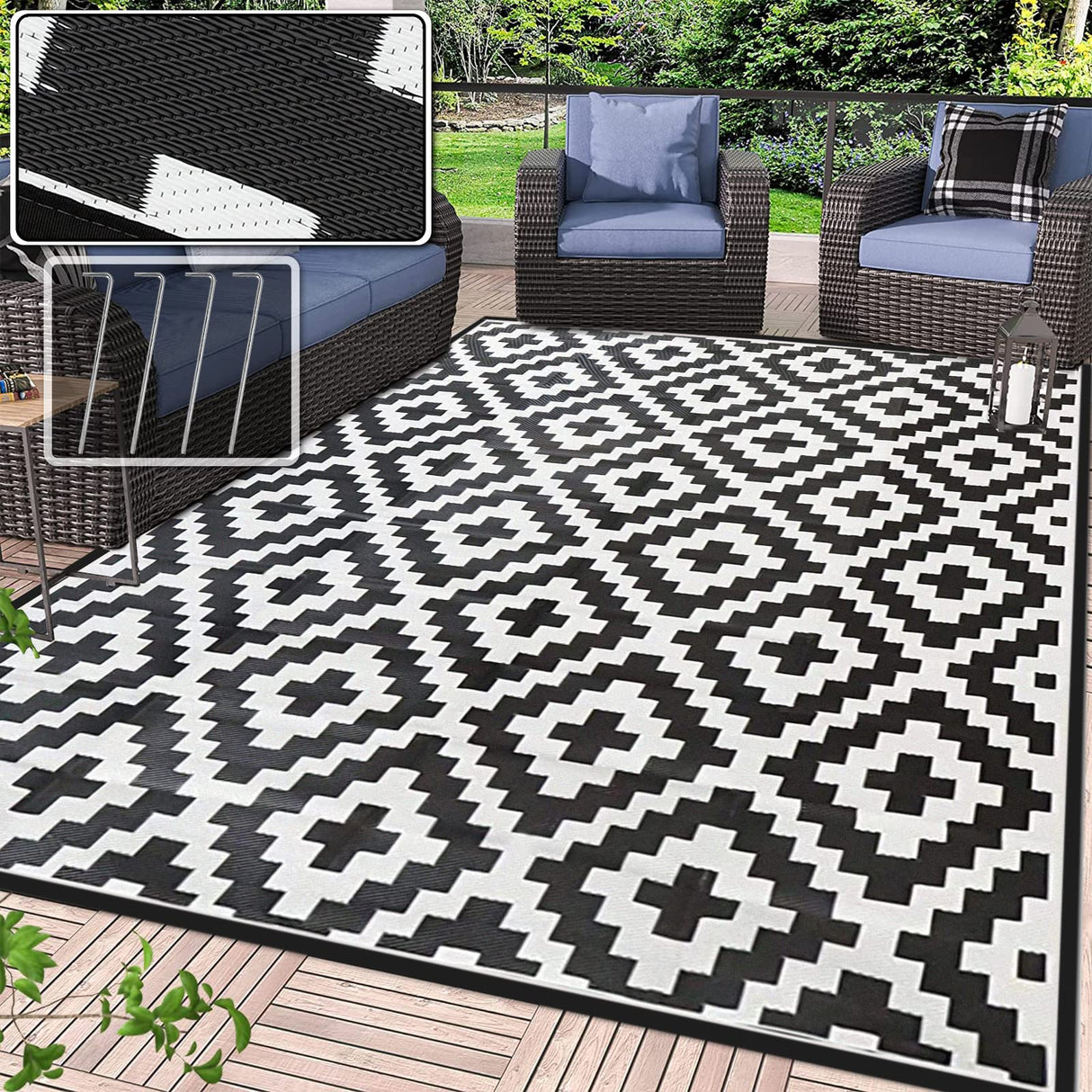 Outdoor Reversible Rug, 150 * 245cm Plastic Straw Rug, Modern Area Rug, Large Floor Mat and Rug for Outdoors, RV, Patio, Backyard, Deck, Picnic, Beach, Trailer, Camping