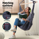 Garden Hammock Chair Hanging Rope Swing, Max 120kg Capacity, 2 Seat Cushions Included, Hanging Chair for Bedroom Living Room Porch Patio Garden Indoor Outdoor-Grey