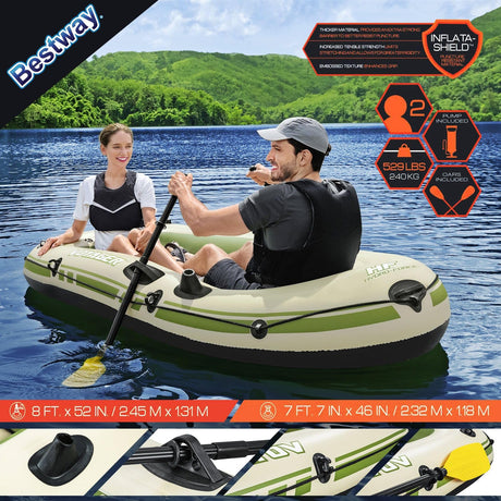 2 Man Inflatable Boat Blow Up Fishing Rowing Rafting Water Sport Paddling Floating Air Canoe Diving River Raft with Oars Hand Pump Carry Bag