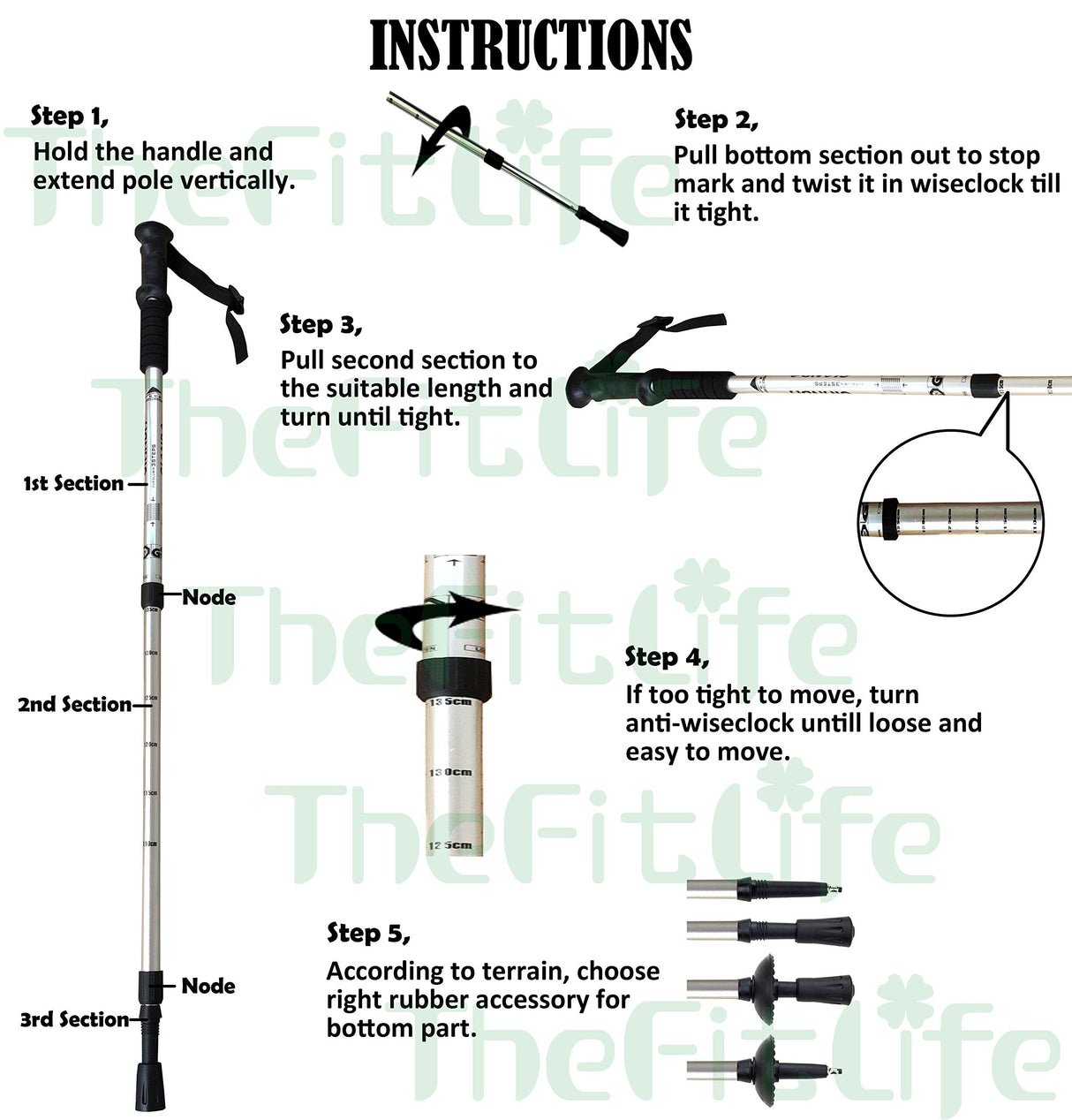 Walking Trekking Poles - 2 Packs with Antishock and Quick Lock System, Telescopic, Collapsible, Ultralight for Hiking, Camping, Mountaining, Backpacking, Walking, Trekking