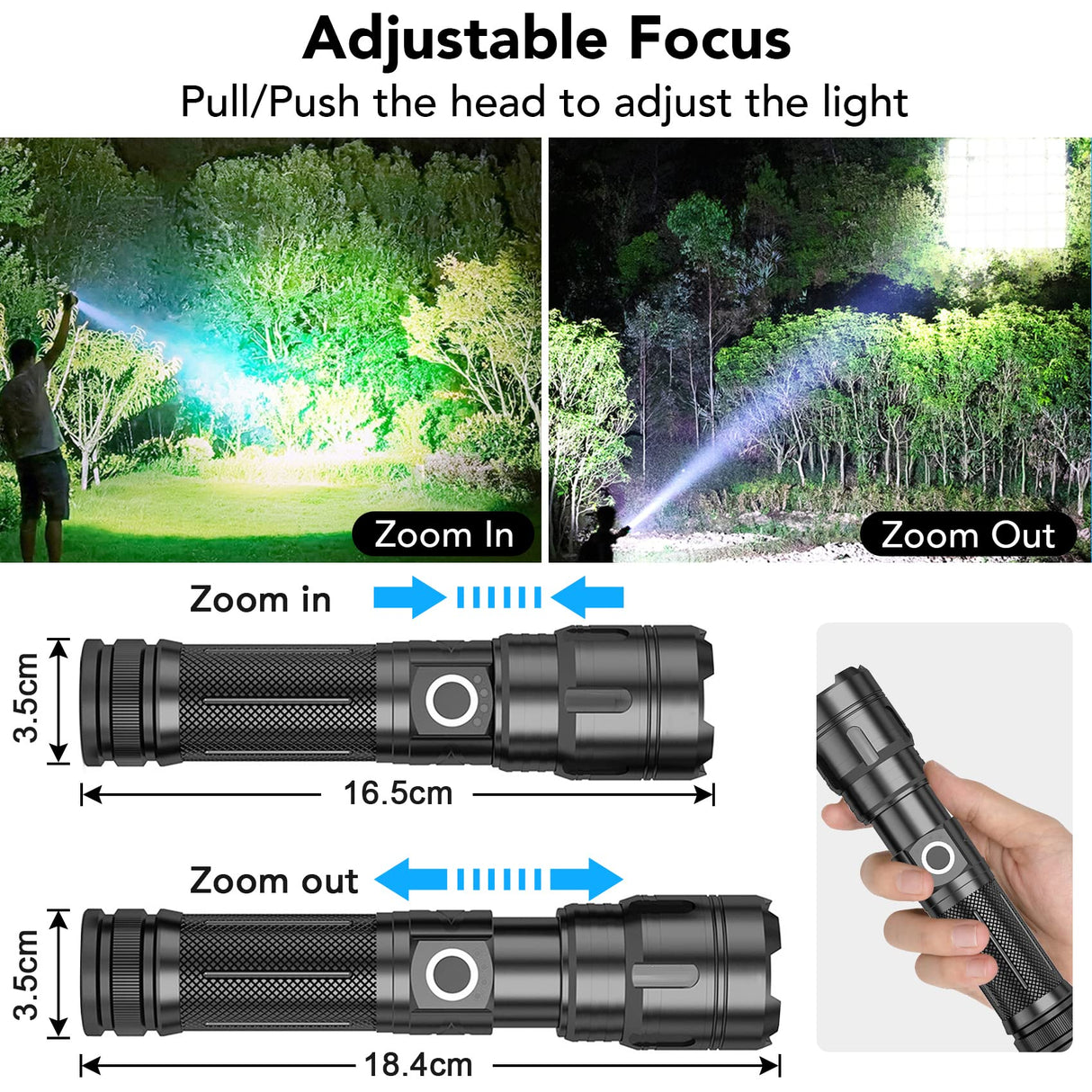 LED Torch Rechargeable Flashlight with High Lumens, 10000 Lumens XHP99 Super Bright Tactical Torch, High Powered Torches with 5 Modes, Adjustable Zoomable Waterproof Flash Light for Camping Hiking