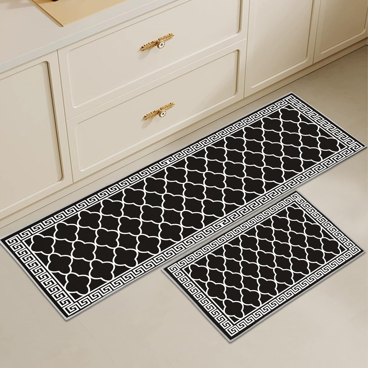 2 Pcs Kitchen Rugs and Mats, Anti Fatigue Kitchen Rug Sets,Comfort Floor Mats Washable Non Slip Kitchen Rug Runner for Office Sink Laundry (Geometry G, 40x120cm+40x60cm)