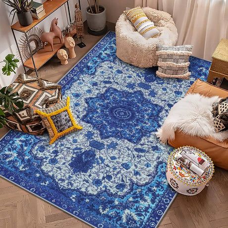 Area Rugs Soft Carpet Modern Cashmere Rug for Bedroom Living Room Floor Mat Indoor Home Decorative Rugs(Blue,120 x 160 cm)