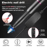 Electric Nail Files,Adjustable Speed Portable 23000 RPM USB Professional Portable Manicure Pedicure E-File Kit with 12 Pcs Changeable Nail Drill Bits Updated Version