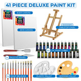 Oil Paint Set for Adults and Kids - Oil Painting Art Kits Supplies with Oil Based Paints, Stretched Canvas, Table Easel, Brushes, Palette, Knives and Paper Pad