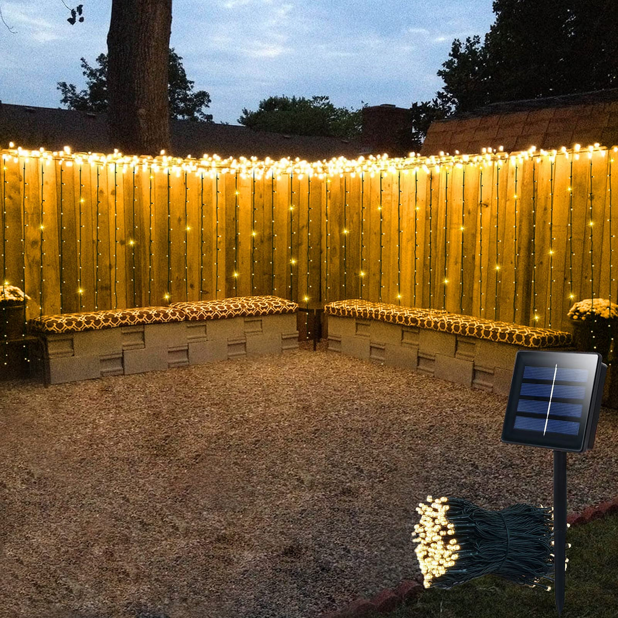 Solar Curtain Lights Outdoor Waterproof -Warm White