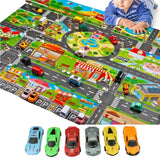 Kids Play Mat-Fun Play mat for Kids Educational Traffic Kids Play Mat-Include 6 Cars Washable,Waterproof PVC Non-Slip Fabric Large mat for Play Area, Playroom and Bedroom(130x100cm)