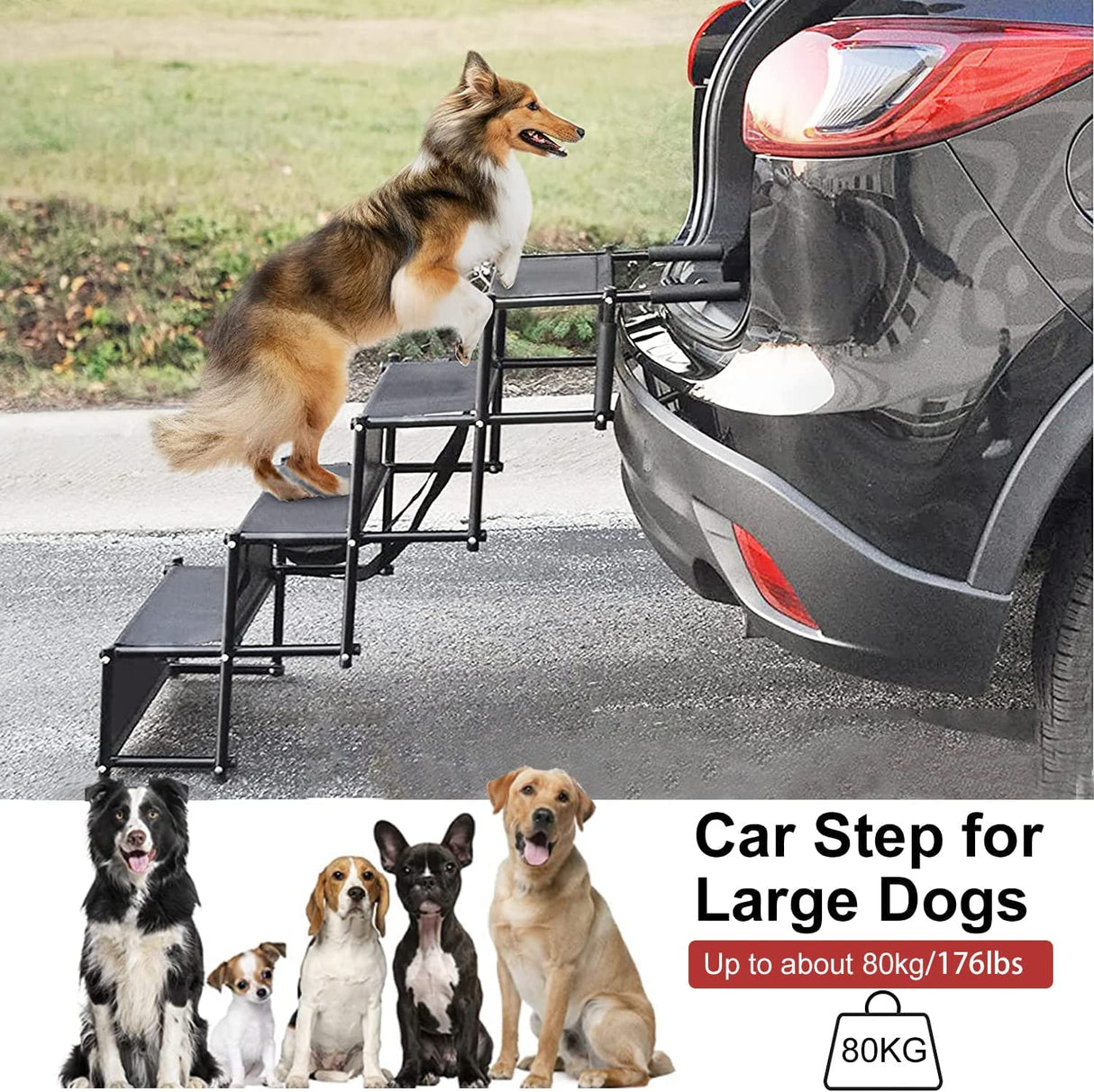 Extra Wide Dog Car Ramp for Large Dogs,Support up to 176 lbs, Portable Aluminum Foldable Pet Ramp with Non-Slip Surface, Pet Ramp Help Your Dog Easy Get in & Out of SUV,High Beds &