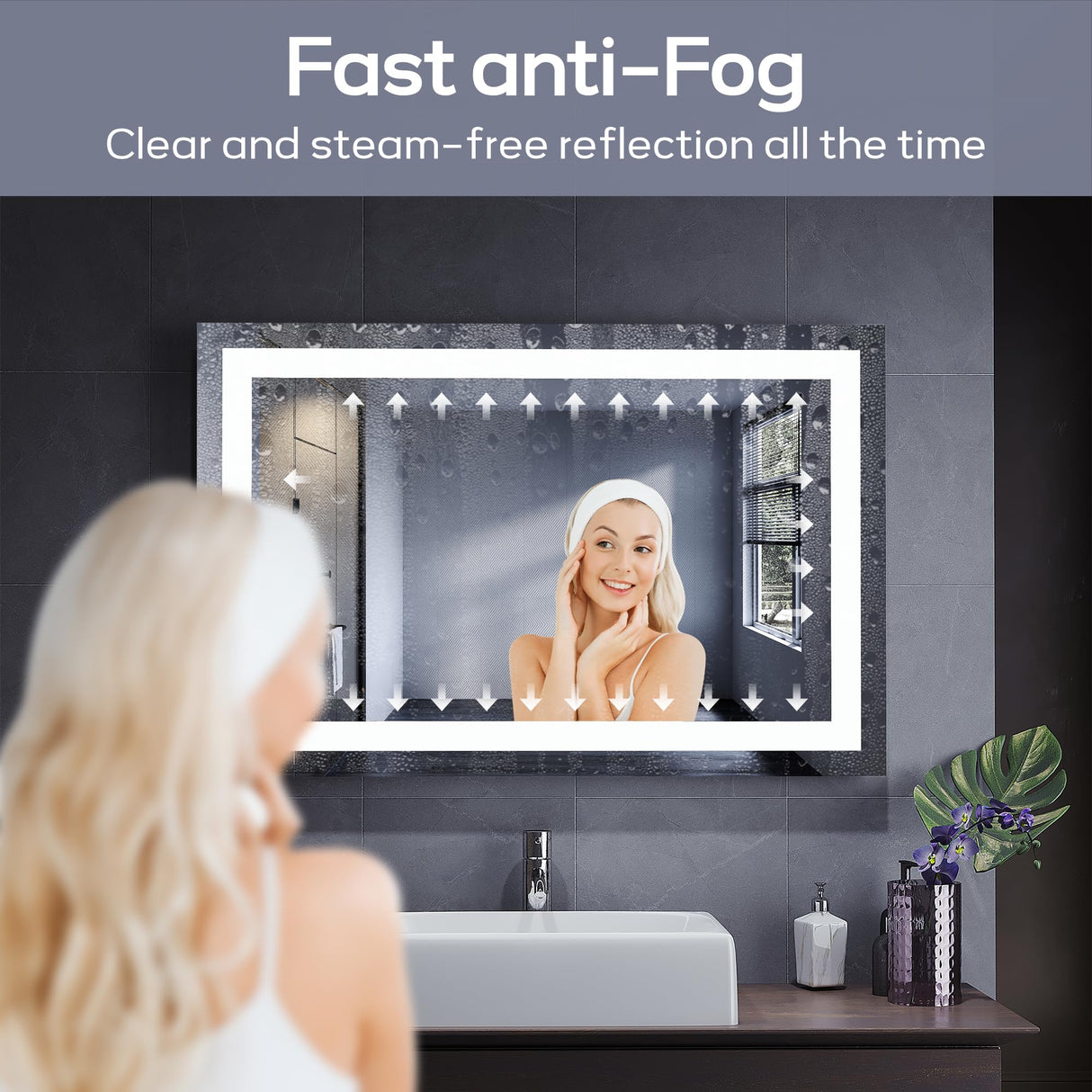 Rectangular LED Bathroom Mirror with Light, 1200 x 800 mm Wall Mounted Modern Lighted Mirror, Illuminated Touch Switch, Anti-Fog, Large Makeup Decorative Mirrors