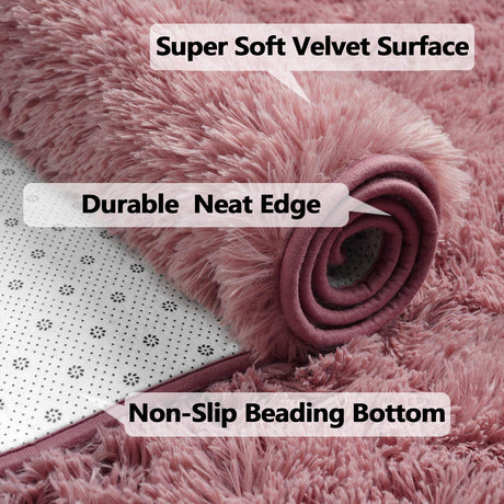 Modern Soft Fluffy Large Shaggy Rug for Bedroom Livingroom Dorm Kids Room Indoor Home Decorative, Non-Slip Plush Furry Fur Area Rugs Comfy Nursery Accent Floor Carpet Blush