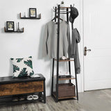 Coat Rack Stand Industrial, Metal Coat Hanger Stand Free Standing Coat Stand with 4 Shelves Garment Rack with Clothing Rail Metal Frame 8 Hooks for Clothes Hats Handbags