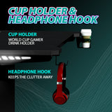 Ergonomic Gaming Desk L Shaped Office PC Computer Gaming Desk Gamer Tables Pro with RGB LED Lights Controller Stand Cup Holder Headphone Hook (120 x 60 x 74cm)