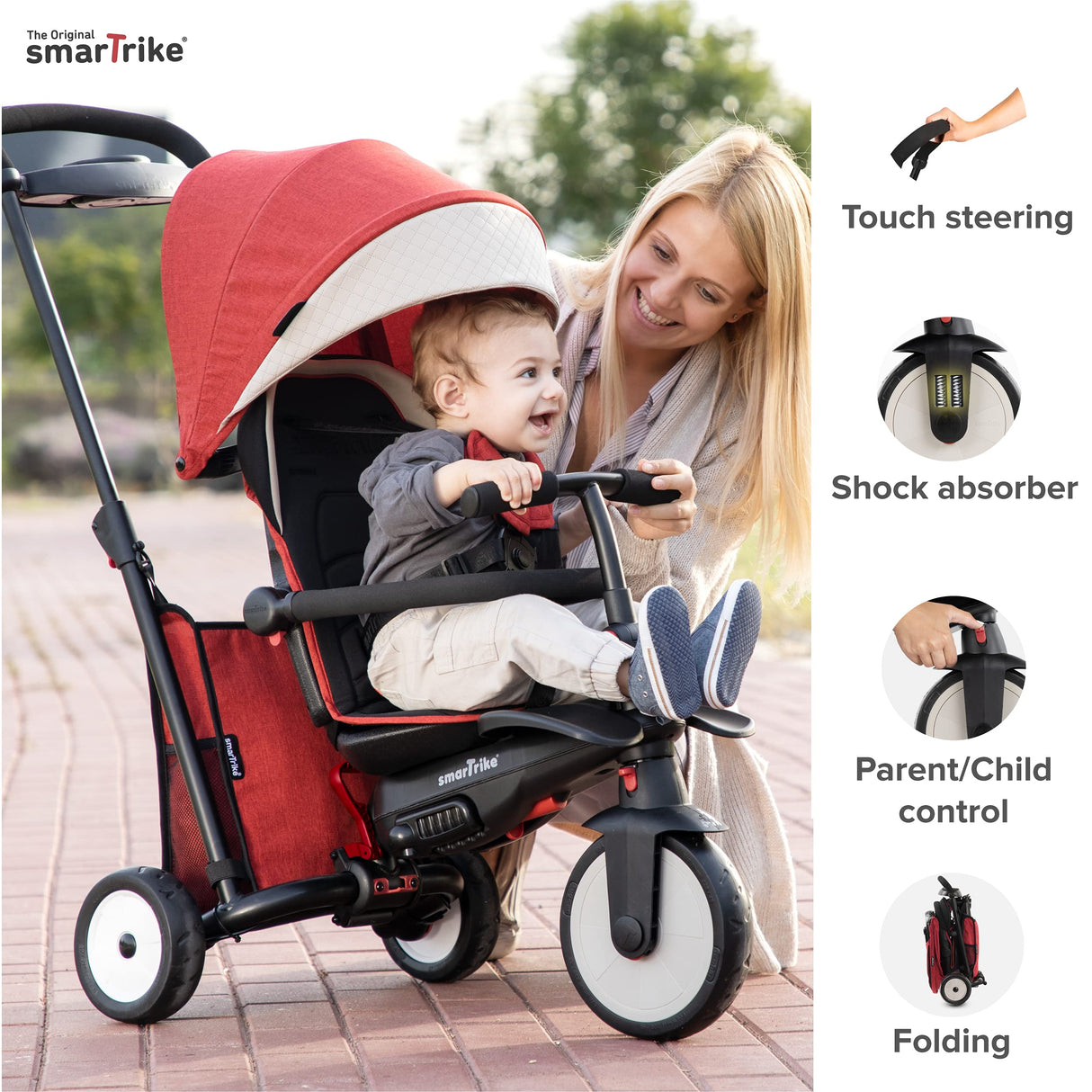 7-in-1 Folding Baby Tricycle, Red Melange