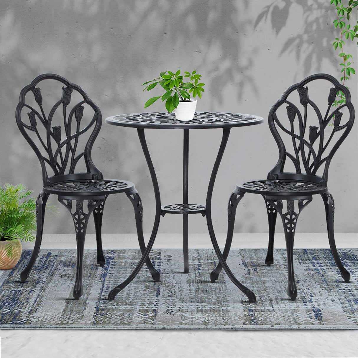 Gardeon 3PC Outdoor Setting Cast Aluminium Bistro Table Chairs Garden Patio