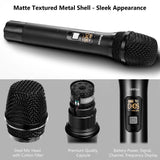 Wireless Microphone with Bluetooth, Professional UHF Dual Handheld Dynamic Metal Mic System Set with Rechargeable Receiver, 160 ft Range, 1/4''Output, for Karaoke Machine, Singing, Amp, PA Speaker