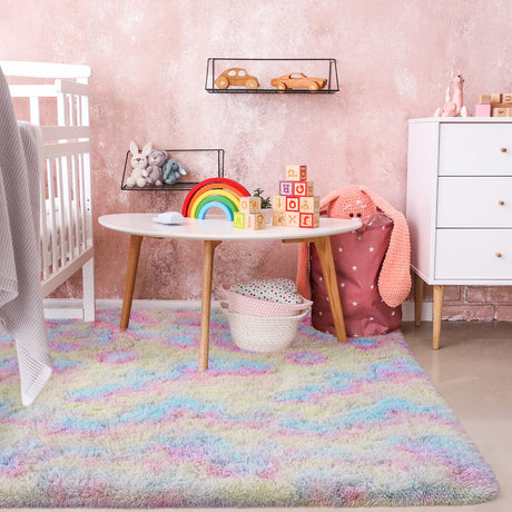 Rainbow Fluffy Rug, 4x5.9 Feet