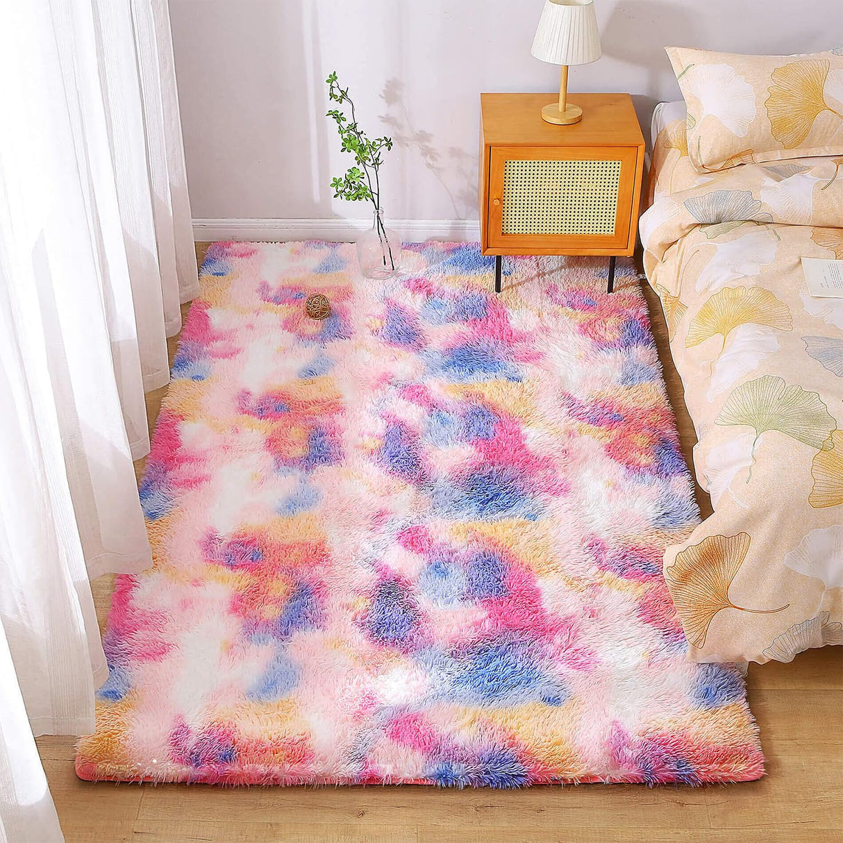 Rectangle Rug Soft Fluffy Area Rug Faux Sheepskin Shag Rug for Bedroom, 4 x 5.2ft Modern Furry Carpet for Living Room, Non-Slip Shaggy Throw Rug Fuzzy Plush Rug Kids Playmat for Floor Sofa Dorm Room