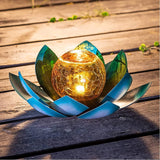 Solar Lights Outdoor Garden, Crackle Globe Glass Lotus Decoration, Waterproof LED Metal Flower Lights for Patio,Lawn,Walkway,Tabletop,Ground