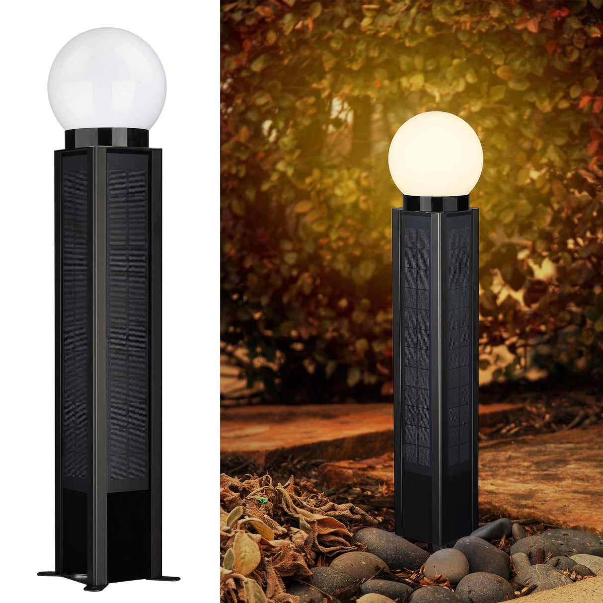 Solar Floor Lamp, Solar Pathway Lights Outdoor IP65 Waterproof, 3500K Globe Floor Lamps for Patio, Porch, Garden, Warm White, S700100100WW1-AU