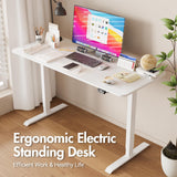 Electric Standing Desk,Ergonomic Sit Stand Desk Height Adjustable Motorised Home Office Computer Workstation 120cm White Desktop and White Frame