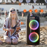 Karaoke Machine with 2 Wireless Microphones for Adults, 8" Subwoofer Big Bluetooth Speaker with 500W Peak Power,PA System with DJ Light, Rolling Wheels and Trolley, Perfect for Outdoor Party