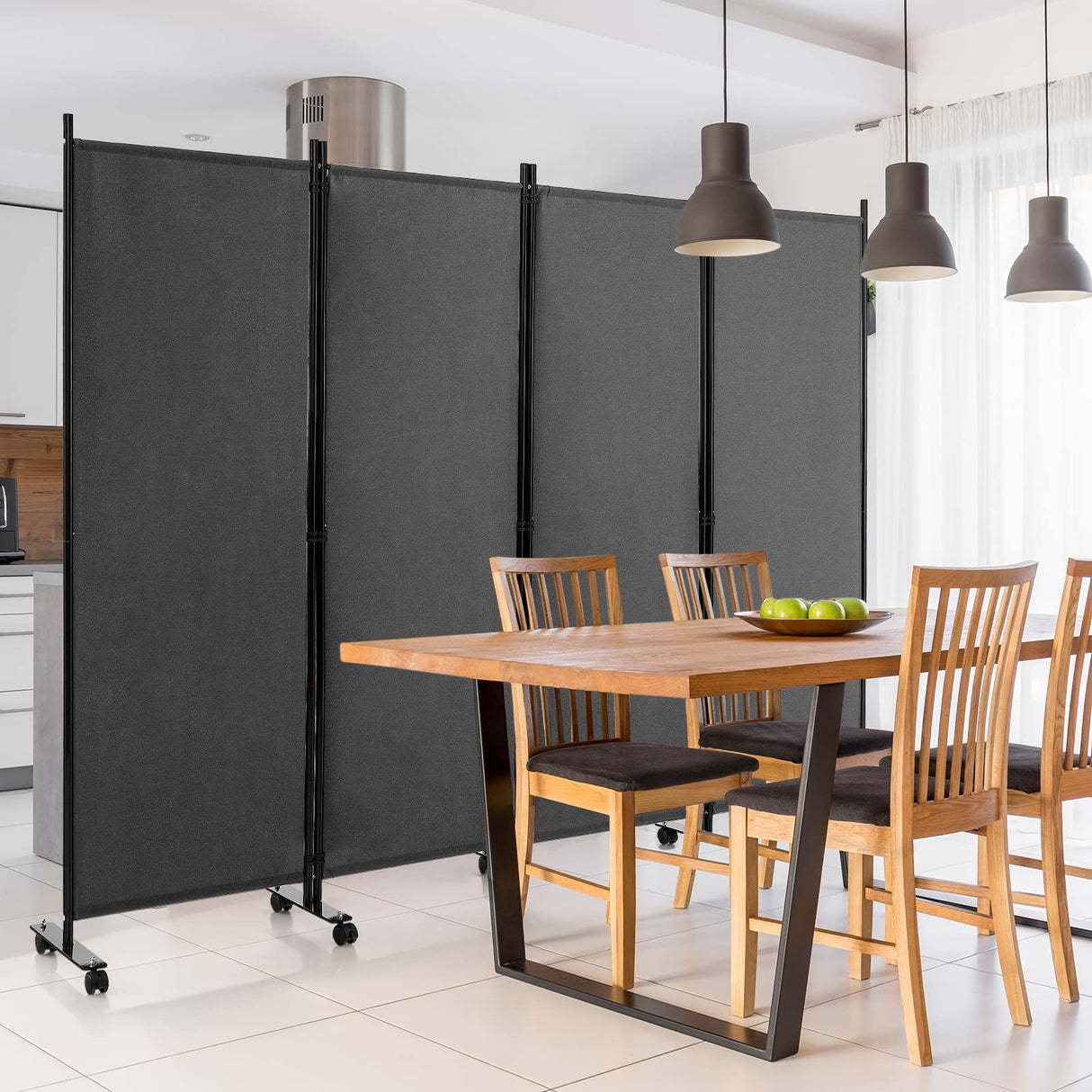 4-Panel Folding Room Divider, 1.73m Rolling Privacy Screen with Lockable Wheels, Portable Wall Divider and Separator, Freestanding Privacy Protection for Living Room, Bedroom, Office