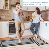 2PCS Non Slip Kitchen Floor Mats,Kitchen Sink Absorbent Rugs and Mats,Thick Waterproof Ergonomic Comfort Standing Mat/Runner for Home,Kitchen,Office,Sink,Laundry,Black/Gray