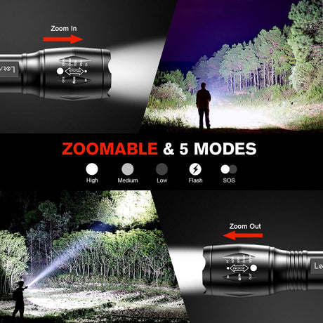 LED Tactical Flashlight S1000 PRO - 2 Pack Bright Military Grade Flashlights High Lumens - Portable Handheld Flash Lights with 5 Modes, Zoomable, Waterproof for Camping Outdoor Emergency