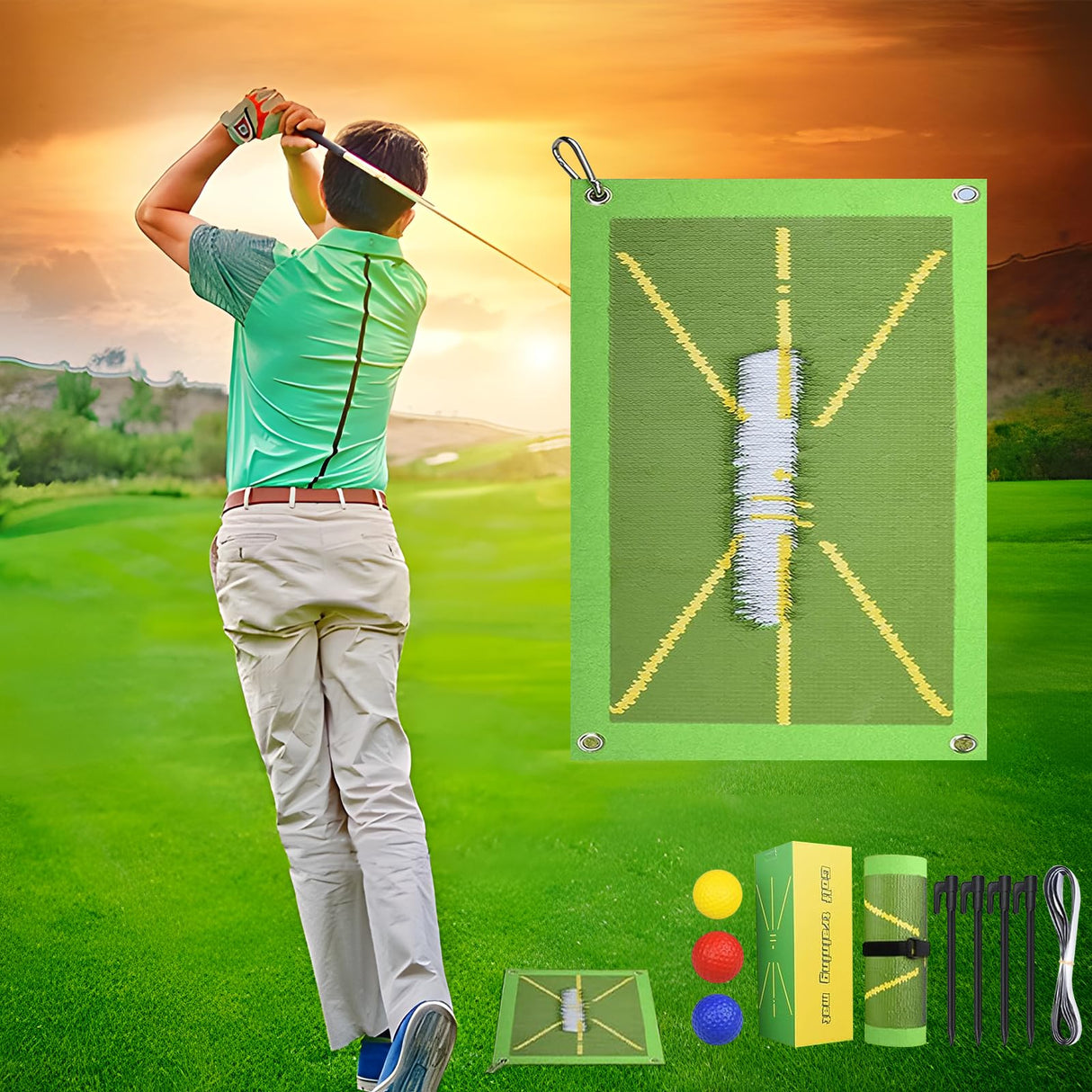 Golf Training Mat, Multifunctional Golf Practice Mat for Swing Detection Batting, Indoor/Outdoor Golf Hitting Mat Golf Training Aid Equipment