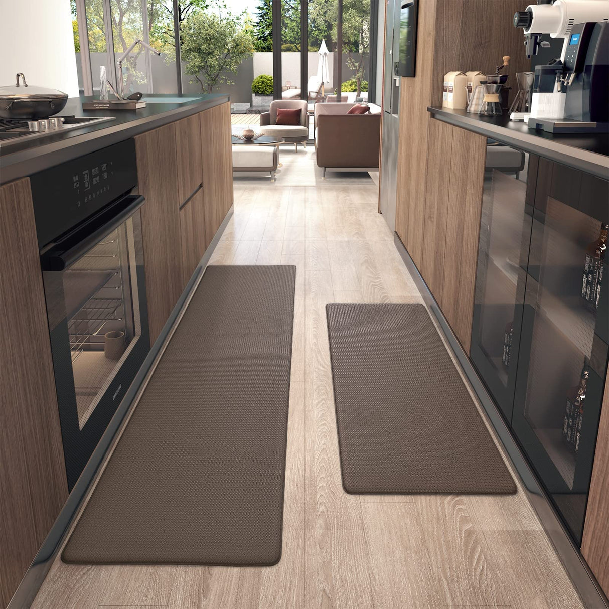 2 Pieces Cushioned Kitchen Floor Mats Set, Non Slip & Waterproof Standing Kitchen Rugs and Mats for Home (44x75+44x148cm, Household Edition)