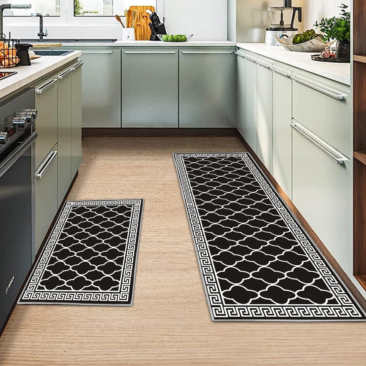 2 Pcs Kitchen Rugs and Mats, Anti Fatigue Kitchen Rug Sets,Comfort Floor Mats Washable Non Slip Kitchen Rug Runner for Office Sink Laundry (Geometry G, 40x120cm+40x60cm)