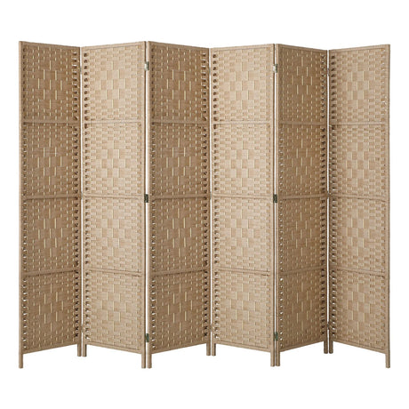 6 Panels Room Divider - Folding Privacy Screen 170CM Height, Portable Hand-Woven Rattan Panel Partition, Wood