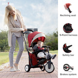 7-in-1 Folding Baby Tricycle, Red Melange