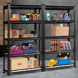 Garage Shelving, Warehouse Racking System Racks Storage Industrial Commercial Organize Capacity, 5 Shelves Steel Metal Adjustable 750KG Assembly Easy Heavy Duty Black 1.5M x 1.4M