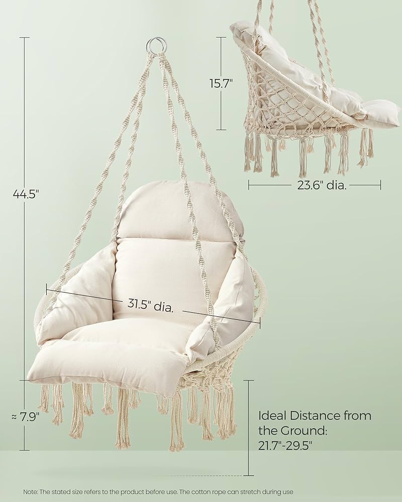 Hanging Chair, Swing Chair with Cushion, Holds up to 264 lb