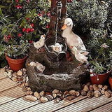 Water Features for the Garden,Animal Garden Statue with Solar Led Lights,Garden & Yard Squirrel Duck Waterfall Fountain,Solar Power Willapa Resin Duck Family Patio Fountain Garden Decoration